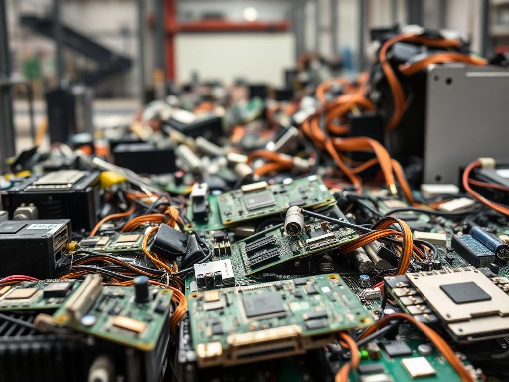 Placas eletrônicas e componentes separados para reciclagem